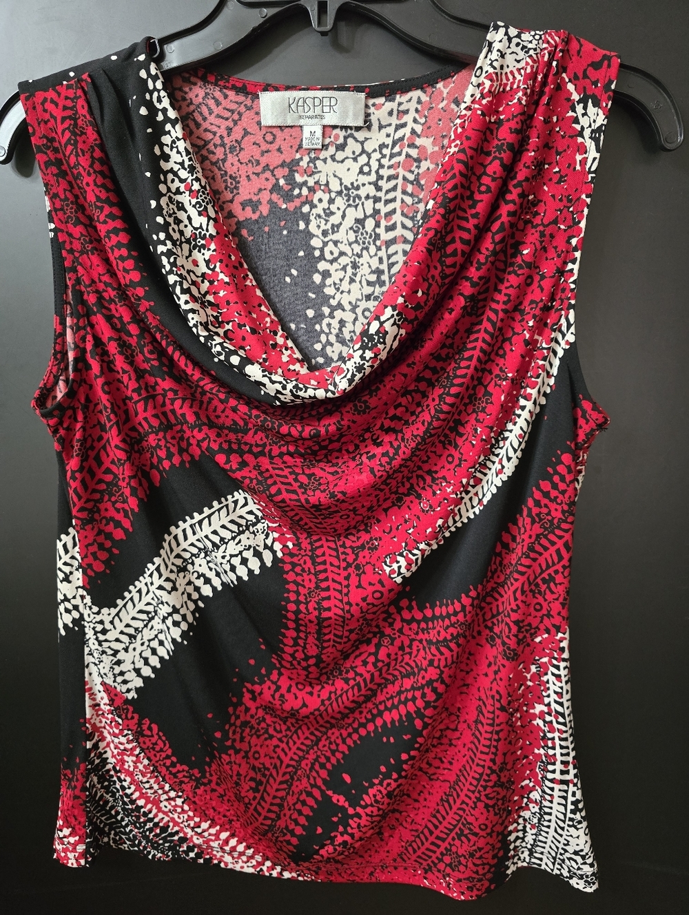 Kasper Black, Red & White Cowl-Neck Printed Med Tank